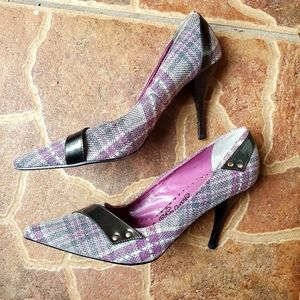 Naughty Monkey Purple Gray Plaid Heels